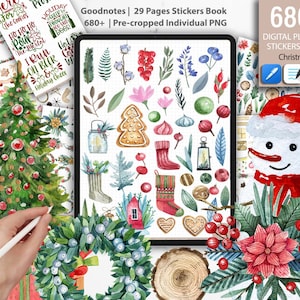 680+ Christmas set l Pre-cropped Digital Planner PNG Stickers Bundle| Goodnotes Planner Digital Stickers