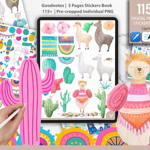 115+ Llamsr l Pre-cropped Digital Planner PNG Stickers Bundle| Goodnotes Planner Digital Stickers