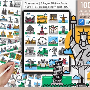 100+ World Landmark l Pre-cropped Digital Planner PNG Stickers Bundle| Goodnotes Planner Digital Stickers