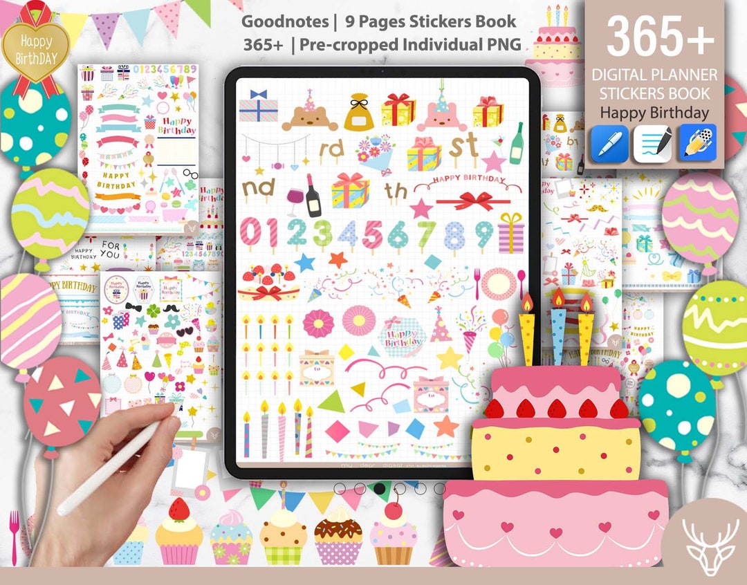 365+ Happy Birthday Party L Pre-cropped Digital Planner PNG Stickers ...