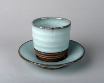 Espresso cup 100 ml white with saucer, mug, tea bowl, hand-turned on the potter's wheel, handmade, white stoneware glaze