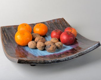 Square light blue-violet ceramic bowl, fruit bowl, bowl for the living room table