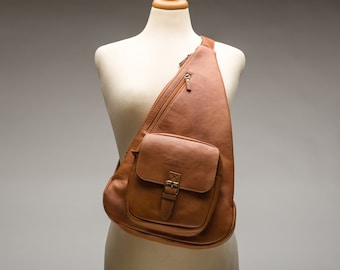 Handmade Leather Sling Bag: Vintage Triangle Crossbody Shoulder Bag