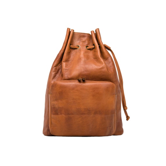 Handmade Leather Bucket Backpack: Vintage Drawstring  display picture 3