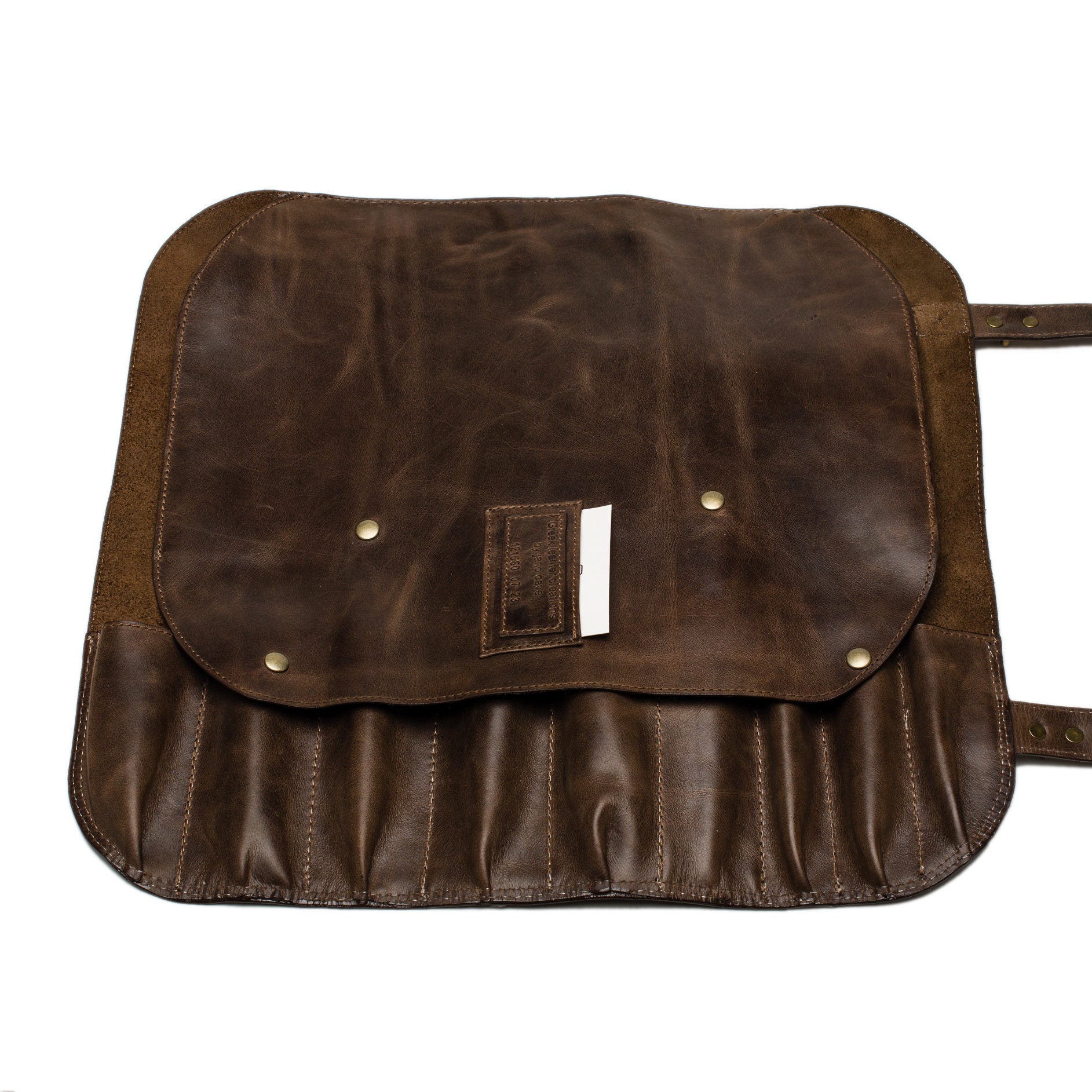 Borsa Porta Coltelli In Pelle Marrone Scuro - 10 Tasche Elastiche, Tracolla Regolabile, Custodia Per Coltelli Da Chef