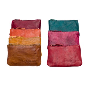 Cartera de cuero con cremallera, monedero hecho a mano, billetera fina de cuero genuino, monedero vintage, llavero, monedero, monedero/tarjetero