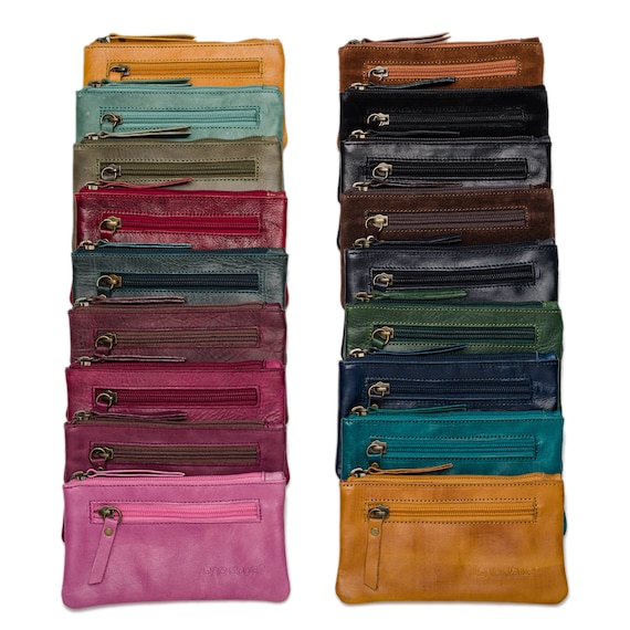 Zippered leather top money pouch