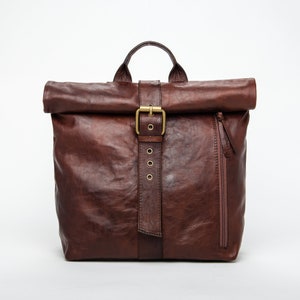 Handmade Leather Roll Top Backpack: Vintage Rucksack College Bag