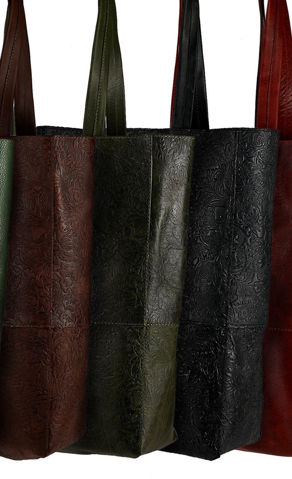 Embossed top tote bag