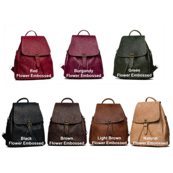 Handmade Leather Flower Embossed Backpack: Convertible  display picture 3