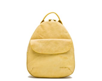 Handgjord läderryggsäck: Rundad vintageryggsäck, justerbara remmar