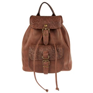 Handgefertigter Rucksack aus echtem Leder, Flower Embossed Rucksack