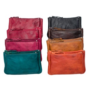 Monedero de cuero, billetera con cremallera hecha a mano, billetera delgada de cuero genuino, monedero vintage, billetera con llavero, monedero, monedero/tarjetero