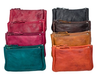 Leather Money Pouch, Handmade Zippered Keychain Wallet, Genuine Leather Slim Wallet, Vintage Money Purse, Coin Purse, Card Pouch