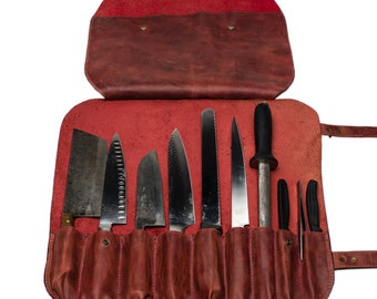 Estuche de cuero para cuchillos de chef, bolso de chef con rollo de cuchillo, bolso de chef, bolso de cuero, regalo de chef, bolso de cuero genuino, bolso de cuero con rollo de chef