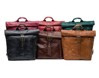 Leather Roll Top Backpack, Leather Rucksack, Vintage College Bag, Roll Top Rucksack, Handmade Backpack, Genuine Leather Bag,Vintage Rucksack