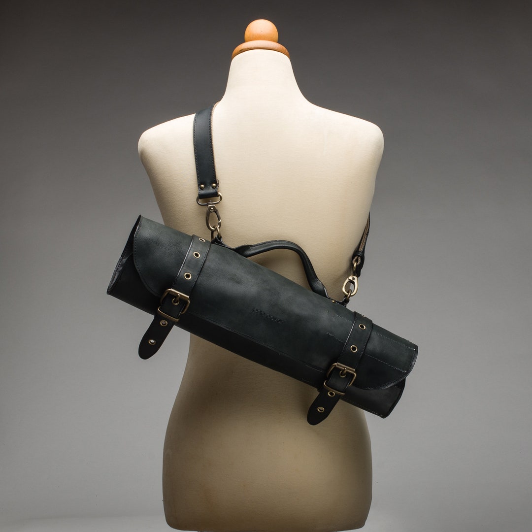Rouleau à Couteaux En Cuir Pour Chef – Sac à Roulettes, Cuir De Bœuf, 4 Fentes