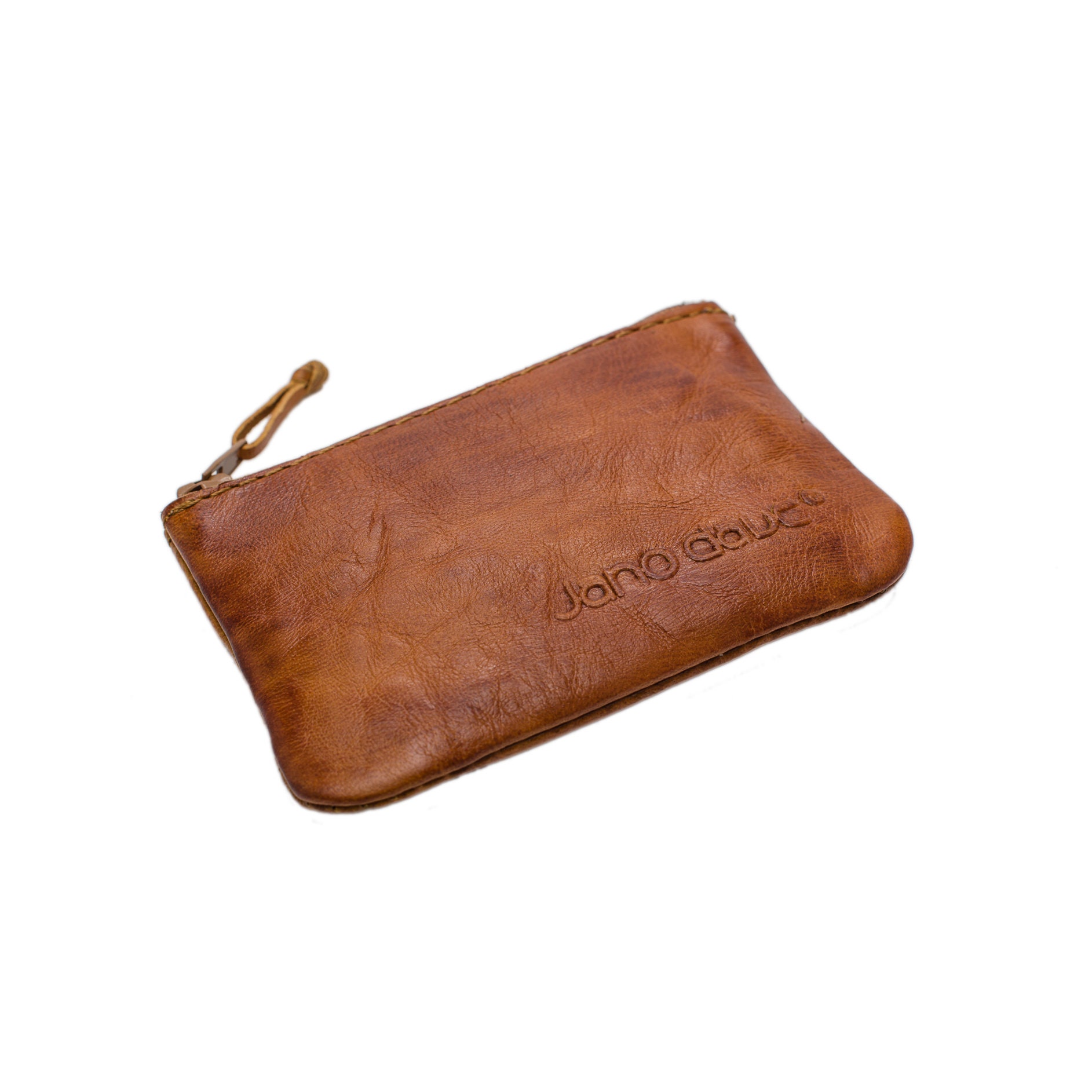 Leather Zipper Wallet, Handmade Money Pouch, Genuine Leather