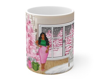 Pink & Green Christmas Mug 11oz