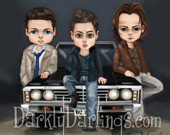 Cute Supernatural Art / Winchester Brothers & Castiel