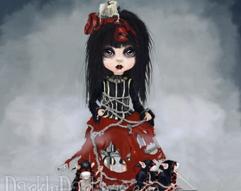 Victorian Goth Girl / Fairy Tale Art / Creepy cute Decor - RETIRED