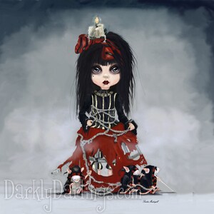 Victorian Goth Girl / Fairy Tale Art / Creepy cute Decor - RETIRED