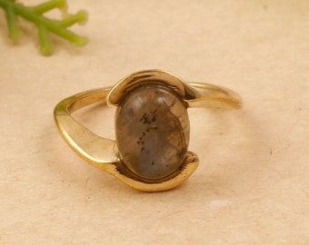 Statement Ring Promise Ring Gold Plated Brass Ring Garnet Ring Wide Band Ring Handmade Ring Buddhist Ring Buddha Face Ring