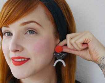 Earrings in polymer clay/ earrings/ stud earrings/ orange/ black/ grey/ terrazzo look/ terrazzo/ silver/ polymer clay