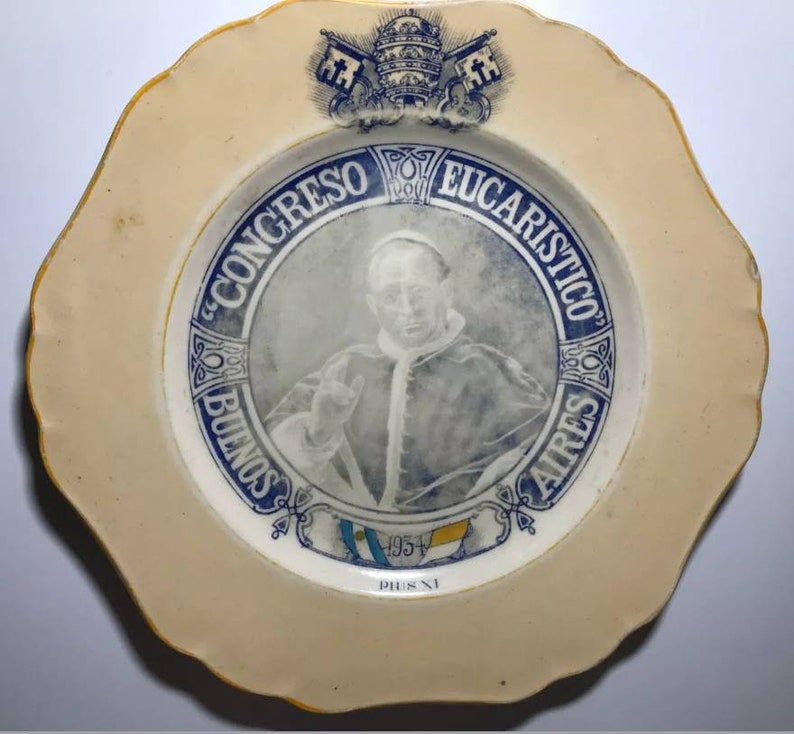 Plate porcelain 1934 Commemorative Eucharistic Congress Pius XI Buenos Aires