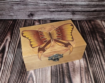 Wooden jewelry box, Tarot box, Jewelry box, Card box, Keepsake box, Tarot card box, Celestial wooden box, Butterfly box, Sun, Sunrise box