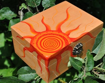 Wooden jewelry box, Tarot box, Tarot deck box, Celestial decor, Sun box, Wooden keepsake box, Jewelry box, Storage box, Card box, Spiral sun