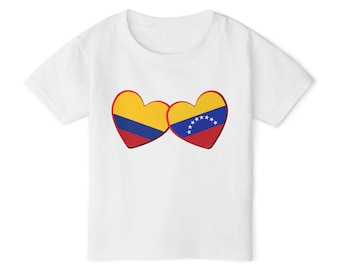 Colombian Venezuelan Toddler T-Shirt - Heart Flags, Colombia Venezuela Love