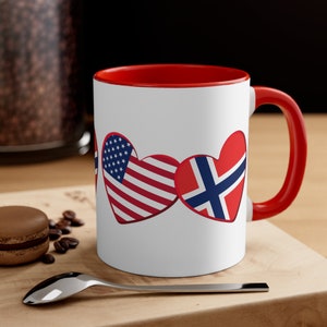 Norway - Norwegian and American Mug - Hearts, Flags, Coffee Mug, Tea Mug