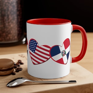 Dominikanische Republik - Dominikanische und Amerikanische Tasse - Herzen, Flaggen, Kaffeetasse, Teetasse