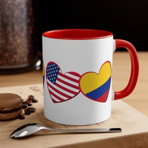 Colombia - Colombian and American Mug - Hearts, Flags, Coffee Mug, Tea Mug