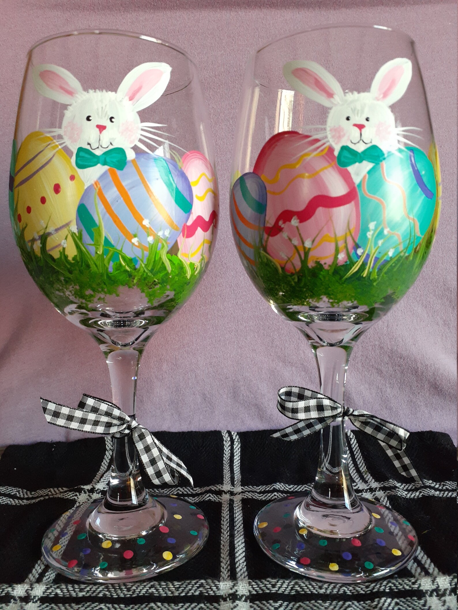 Hand Painted Easter Bunny Wine Glasses Etsy