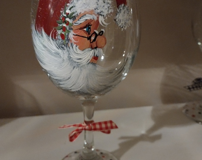 Hand Painted Santa Wine Glass Etsy