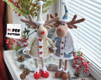 PDF Pattern: Crochet Reindeer. Amigurumi English tutorial. Christmas tree decoration. Handmade Santa's deer