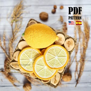 PDF Pattern: Crochet Lemon with Slices. Amigurumi Citrus Food Toy (English & Spanish Tutorial)