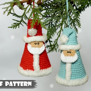 Crochet amigurumi PATTERN Santa Claus the Jingle bells on x-mas tree. Christmas tree decoration. Crochet pattern Santa Claus, Father Frost