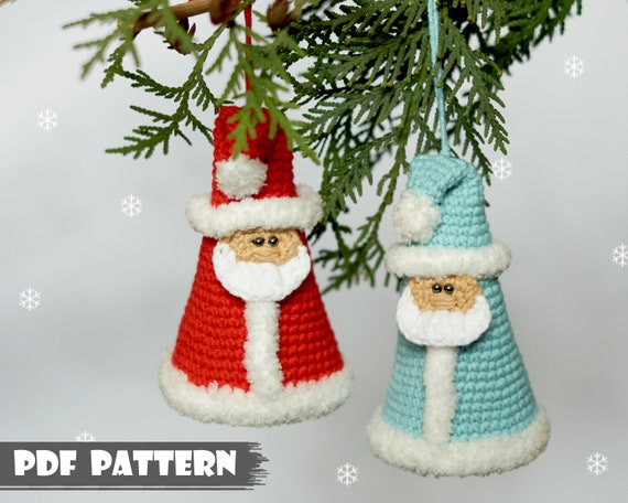 PDF Pattern: Crochet Santa Claus the Jingle bells Ornament. Amigurumi Christmas Tree Decoration (English Tutorial)
