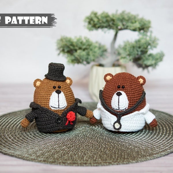 Crochet PATTERN the Bears Doctor and Gentleman. Amigurumi pattern bear. Profession crochet toy Bear in a jacket and hat Bear in medical gown