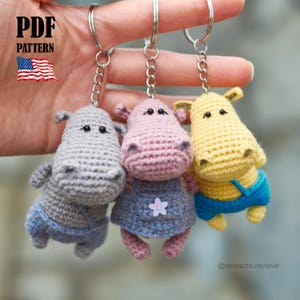 PDF Crochet Pattern Hippo Keychain. Amigurumi Hippopotamus Toy. Behemoth, river-horse key ring (English tutorial)