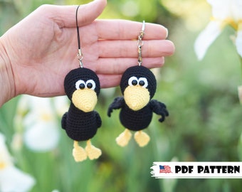 Crochet PATTERN Keychain Crow Amigurumi pattern Crochet raven key chain toy  PDF Tutorial Handmade key ring bird. Corbie car pendant toy