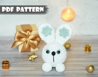 Crochet PATTERN winter bunny snowball. Christmas decoration. Amigurumi pattern Crochet bunny toy Plush velvet rabbit New year pattern