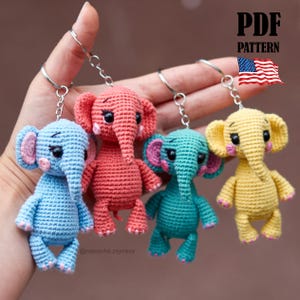 Crochet Pattern Elephant Keychain. Amigurumi keyring bishop. Big animal toy (English PDF tutorial)