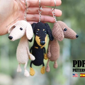 Crochet PATTERN keychain Dachshund. Amigurumi dackel toy for key Tutorial Handmade keyring sausage dog digital PDF English & Spanish pattern