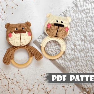 Amigurumi PATTERN rattle bear. Crochet pattern baby rattle. Crochet bear toy for baby. Handmade rattle baby toy PDF pattern baby bear toy