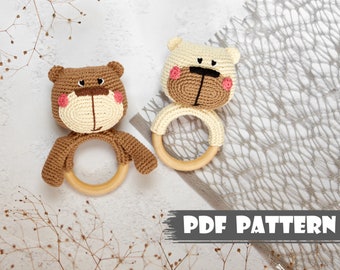 PDF Pattern: Crochet Teddy Bear. Baby Rattle. Amigurumi Newborn Toy (English Tutorial)