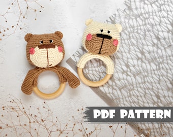 Amigurumi PATTERN rattle bear. Crochet pattern baby rattle. Crochet bear toy for baby. Handmade rattle baby toy PDF pattern baby bear toy